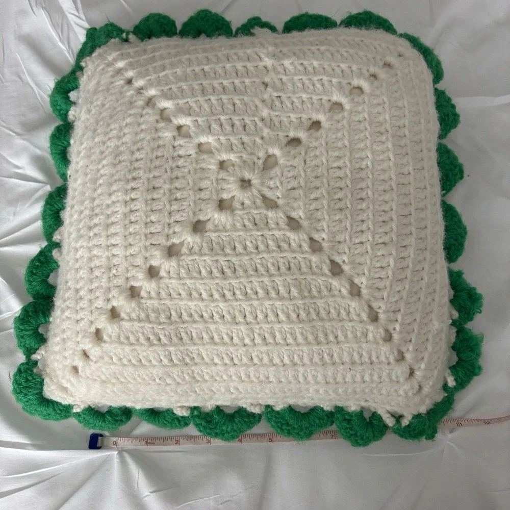 Vintage, Handcrafted set of 2 Square Crochet Flower Christmas Pillows 16